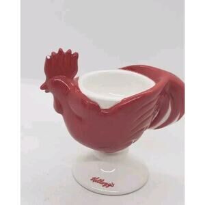 Kellogg's Cereal Premium Chicken Rooster Egg Cup White Milk Glass & Red Rare